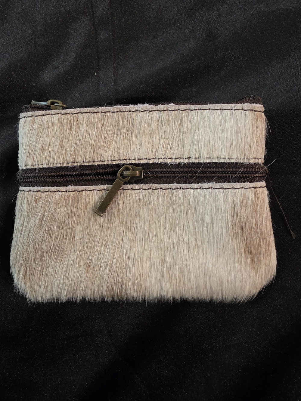 Natural Beige Haircalf Zip Coin Purse
